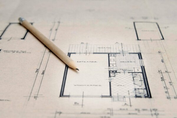 The plan of the apartment drawn on the drawing paper in pencil