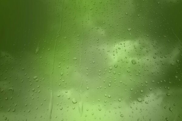 Капли дождя на стекле на зеленом фоне