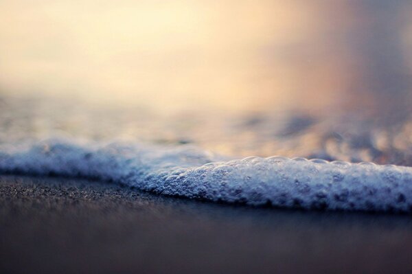 Sea foam on the sandy shore