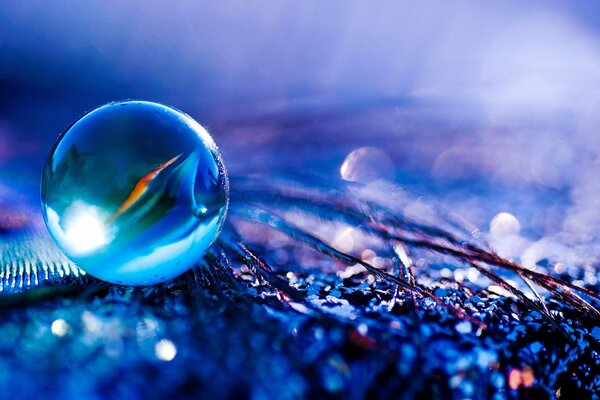 Macro shot of a glass ball on a beautiful purple background