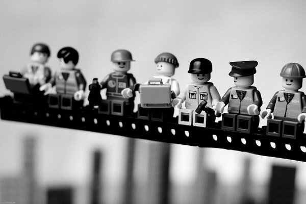 Juguetes de LEGO en blanco y negro