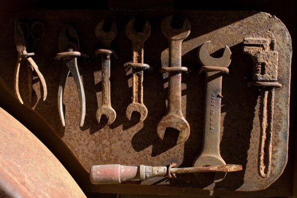 Rusty tools on the wall