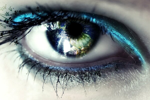 Macro photo of a girl s eyes with a reflection