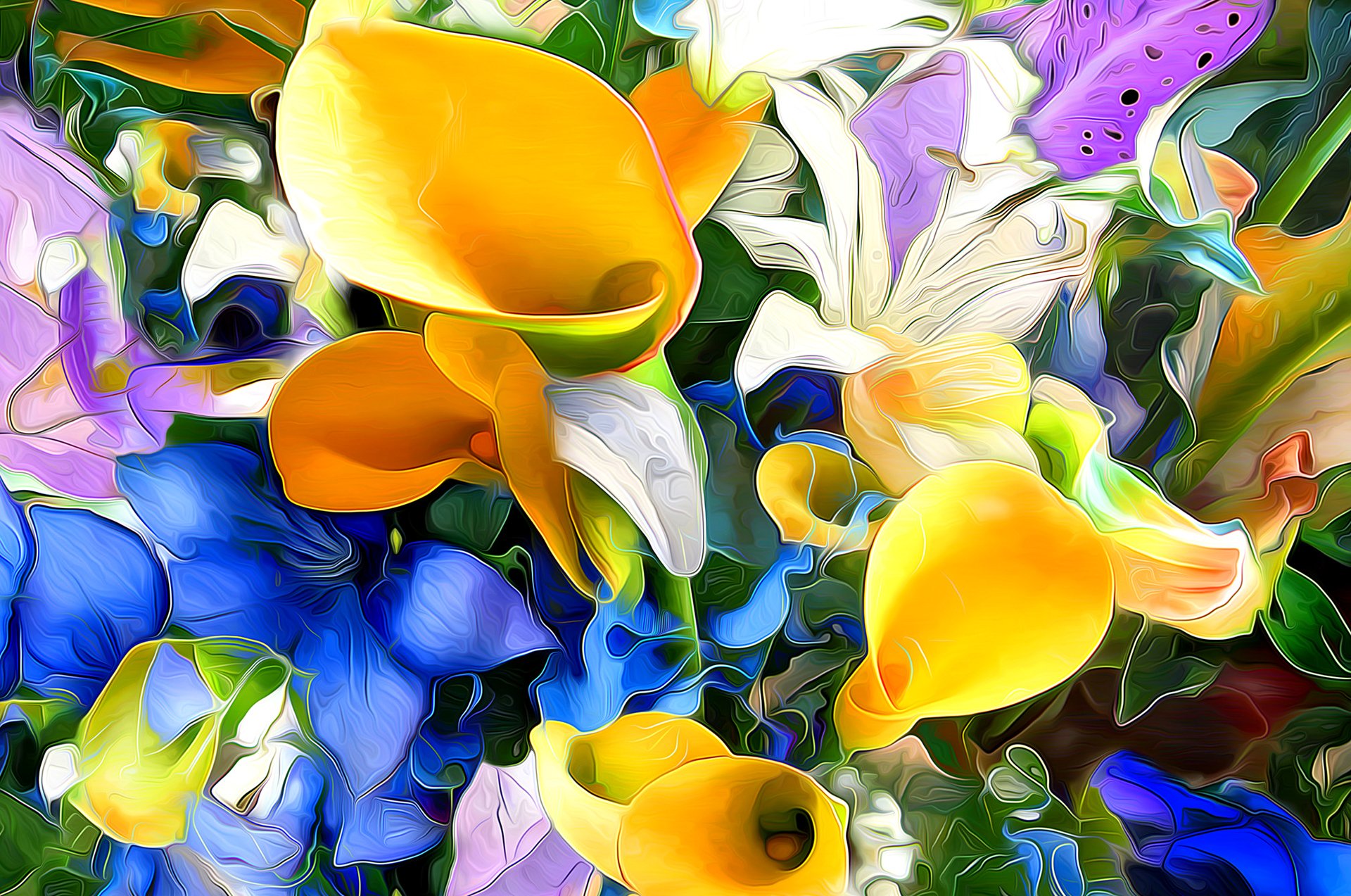 linee colori fiori foglie rendering