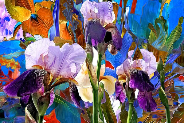 Iris colorés multicolores dans les lignes