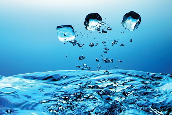 Blue transparent water drops