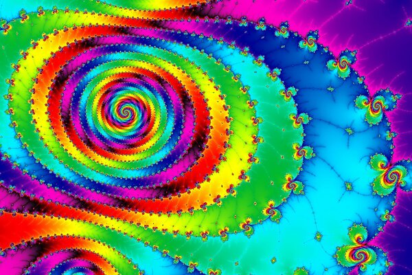 The rainbow spiral is made in neon-bright colors, attracts the eye