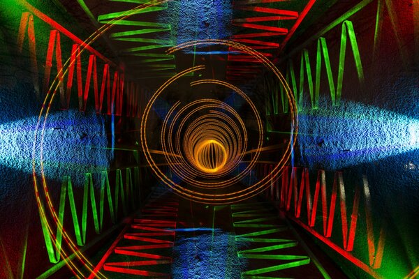 Abstrakte wellenförmige Linien und gelbe Spirale