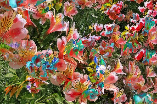 Un giardino pieno di fiori, con diversi petali e specie