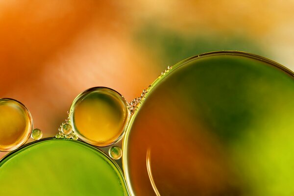 Beautiful bubbles on a green-orange background