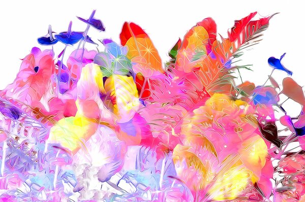 Selva tropical de colores con plumas