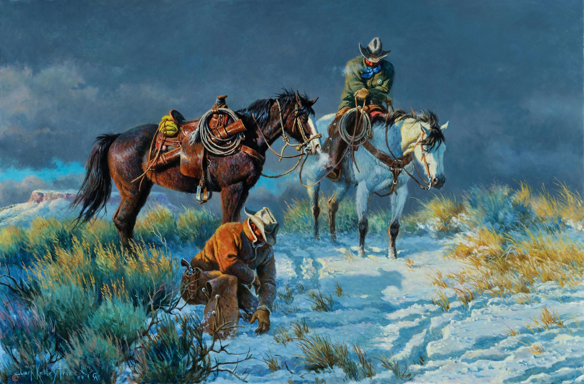 clark kelly precio en el camino de los ladrones pintura huellas nieve caballo vaquero persecución cielo nubes