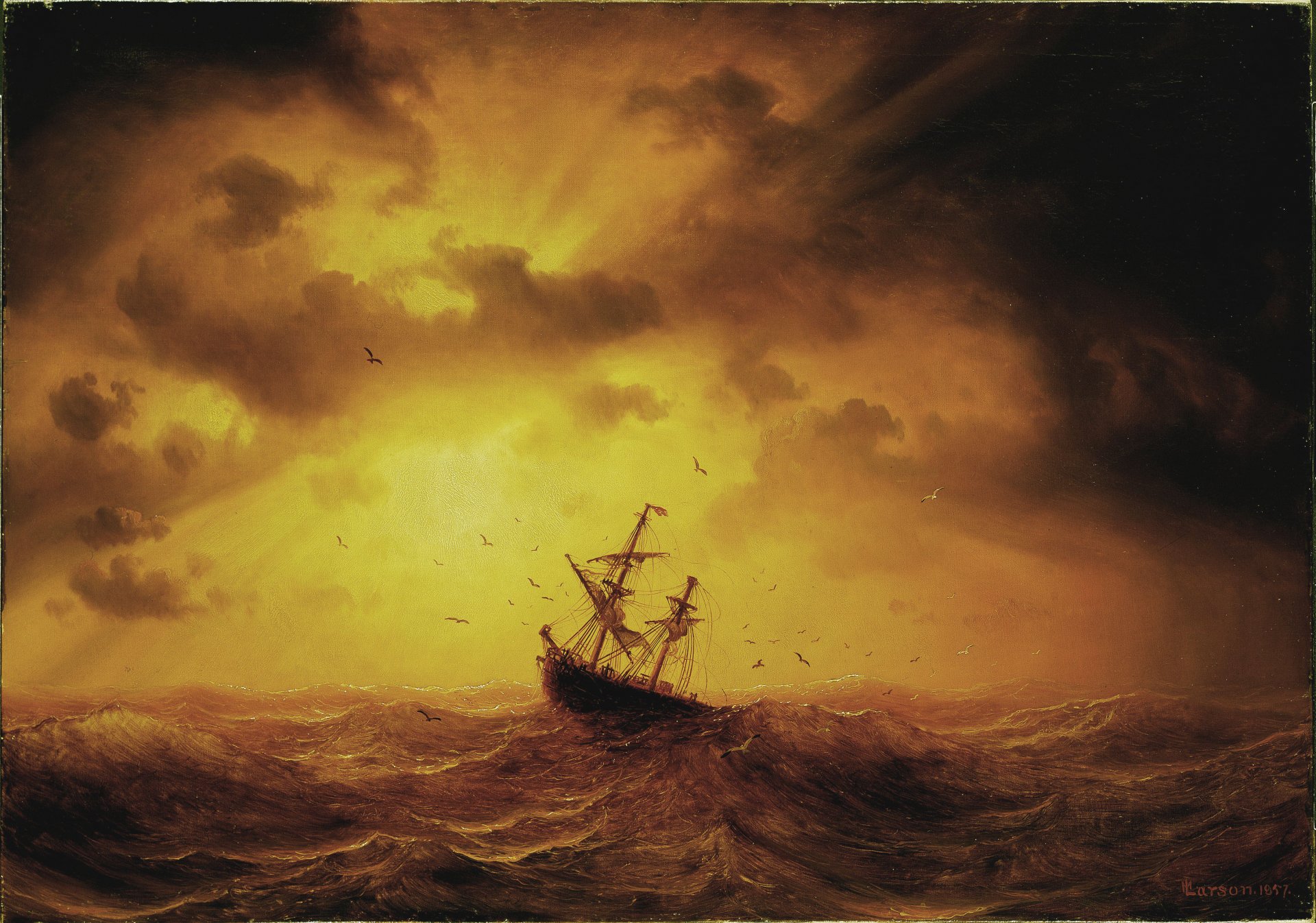 маркус ларсон картина море корабль storm på havet 1857