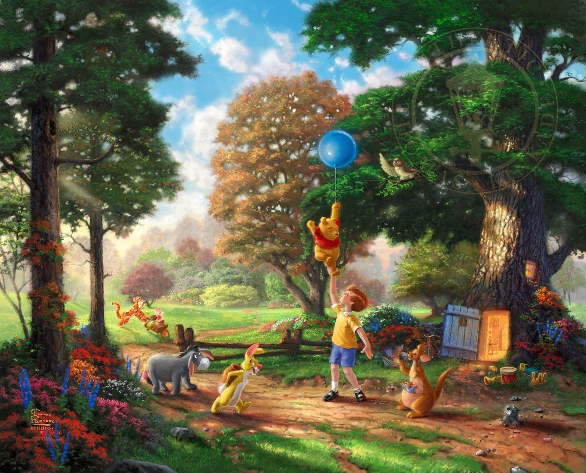 thomas kinkade winnie-the-pooh and all all the disney dreams collection 50-th anniversary alan alexander milne art winnie-the-pooh christopher robin wood trees flowers winnie the pooh and all-all-all walt disney a. a. milne winnie