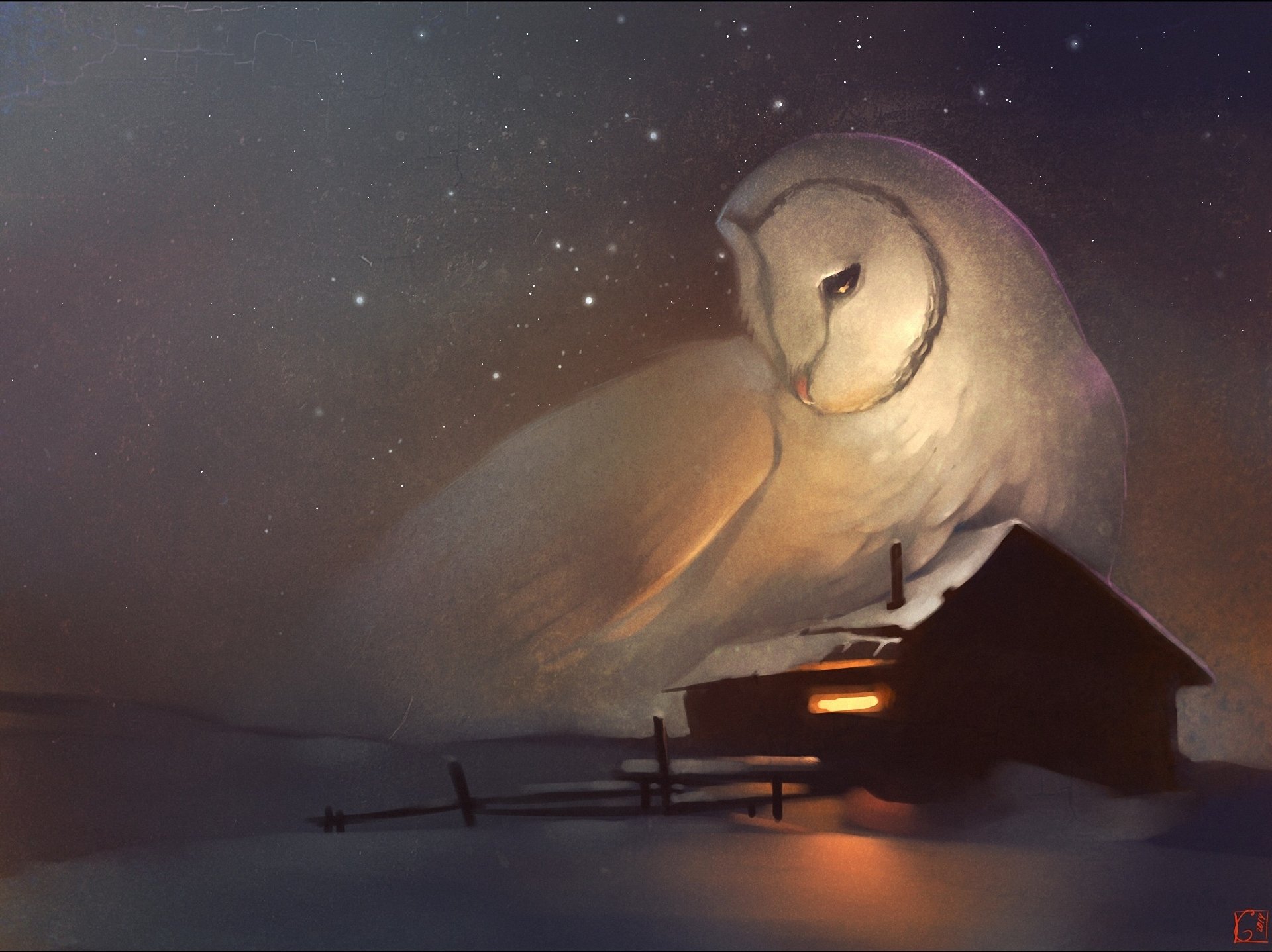 art winter house window owl