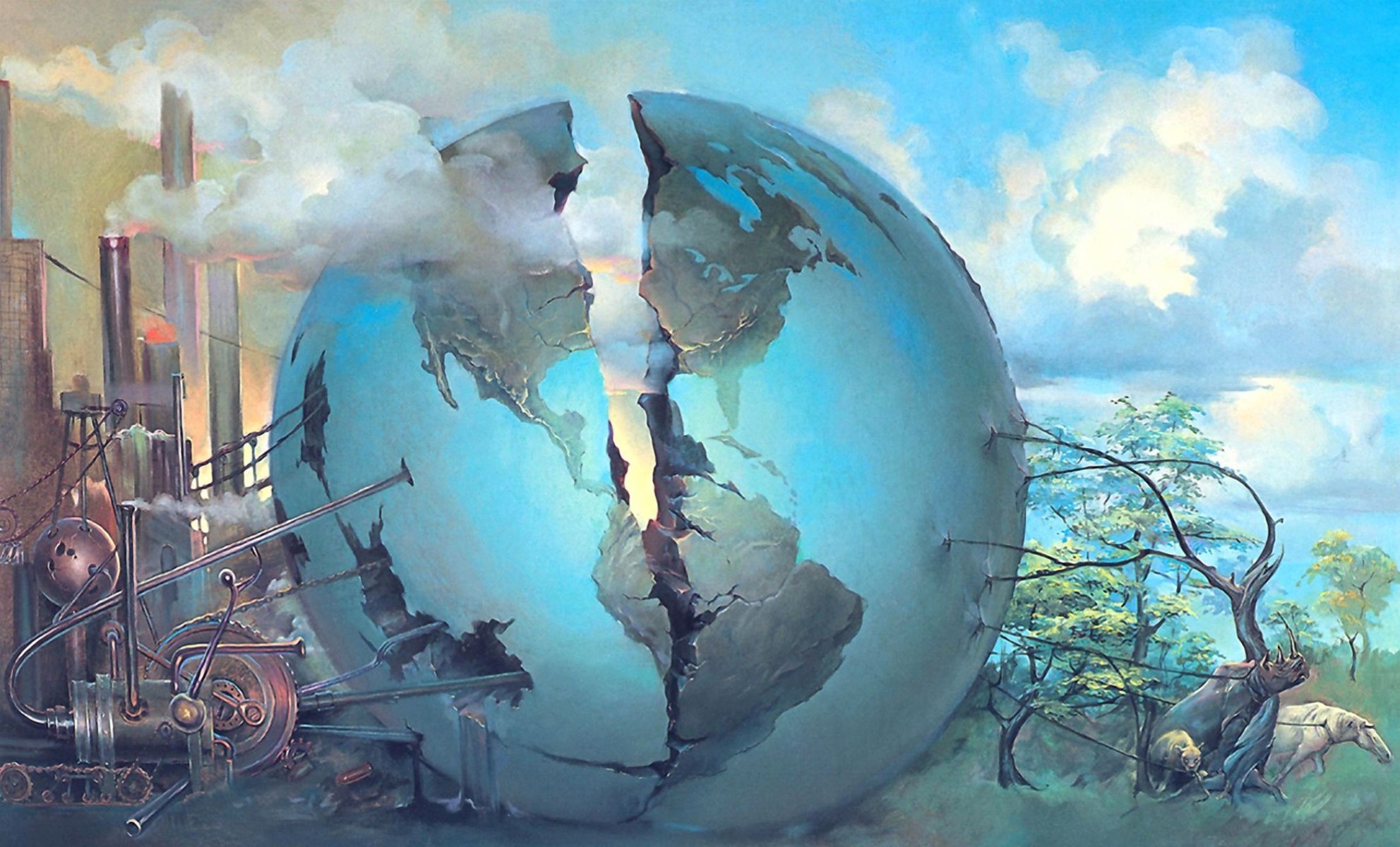 surréalisme john pitre globe terrestre fissure animaux