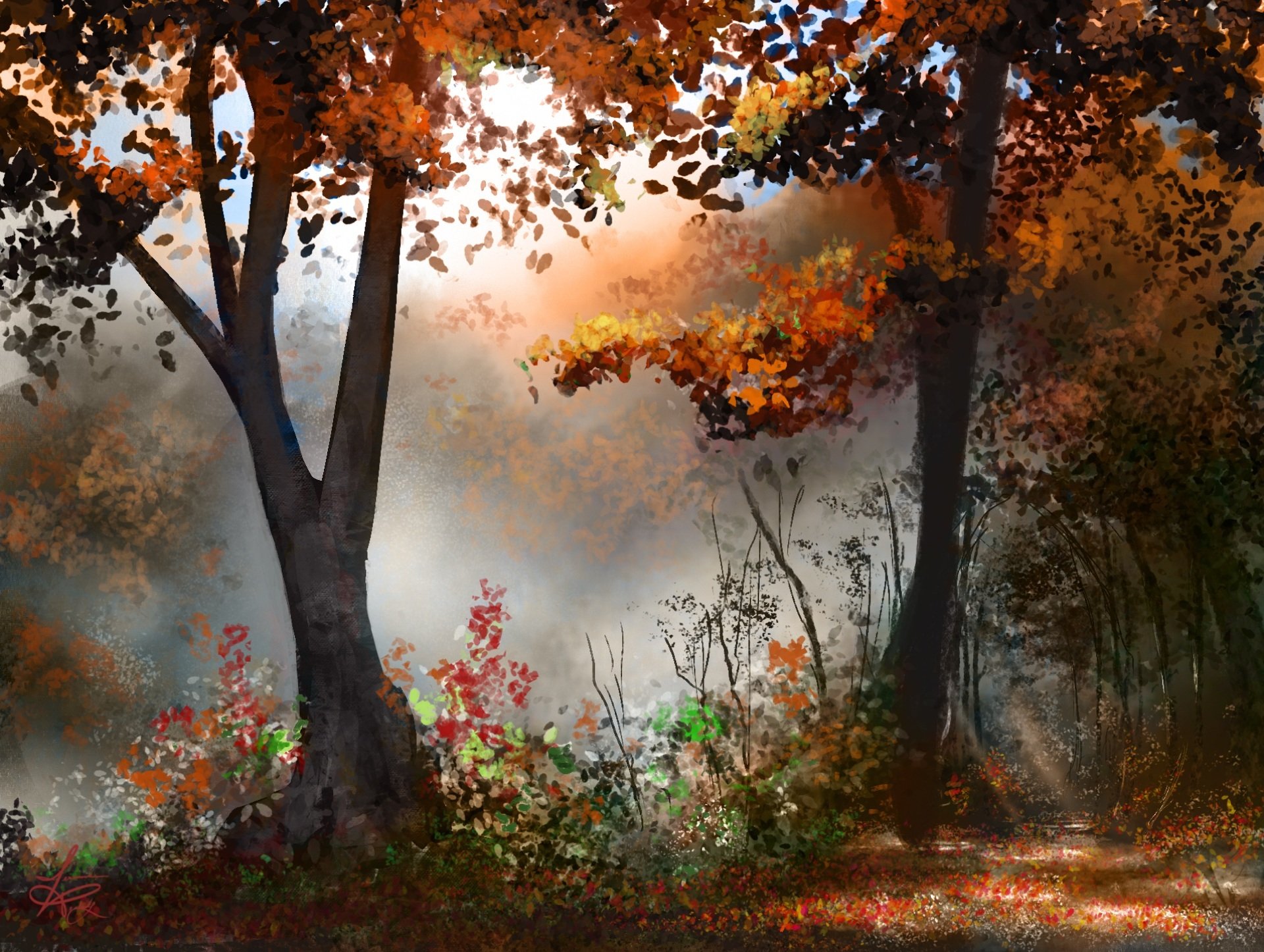 art painted landscape tree autumn forest