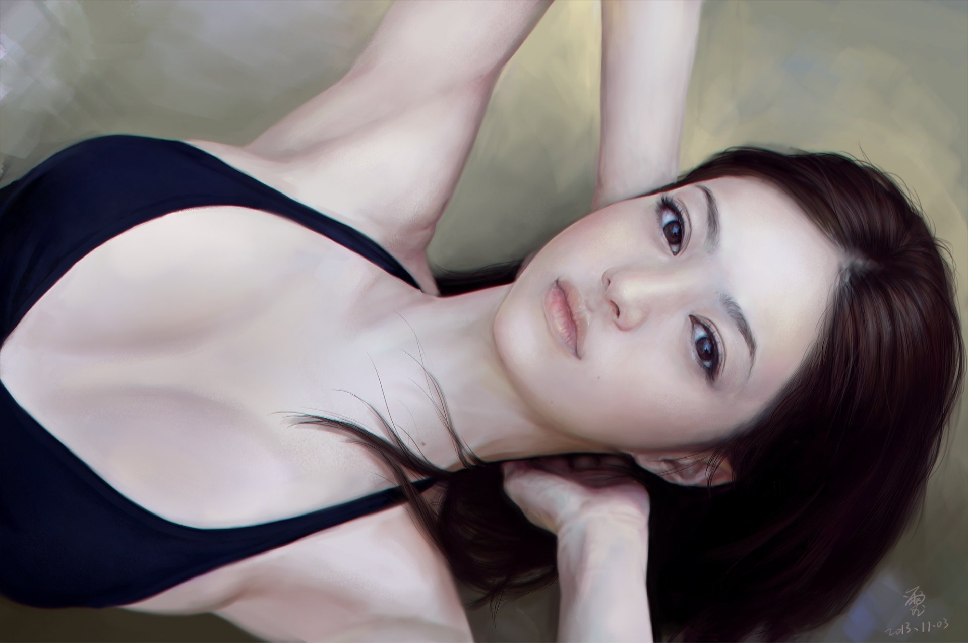 pittura arte ragazza si trova mani collo asiatico viso sguardo occhi