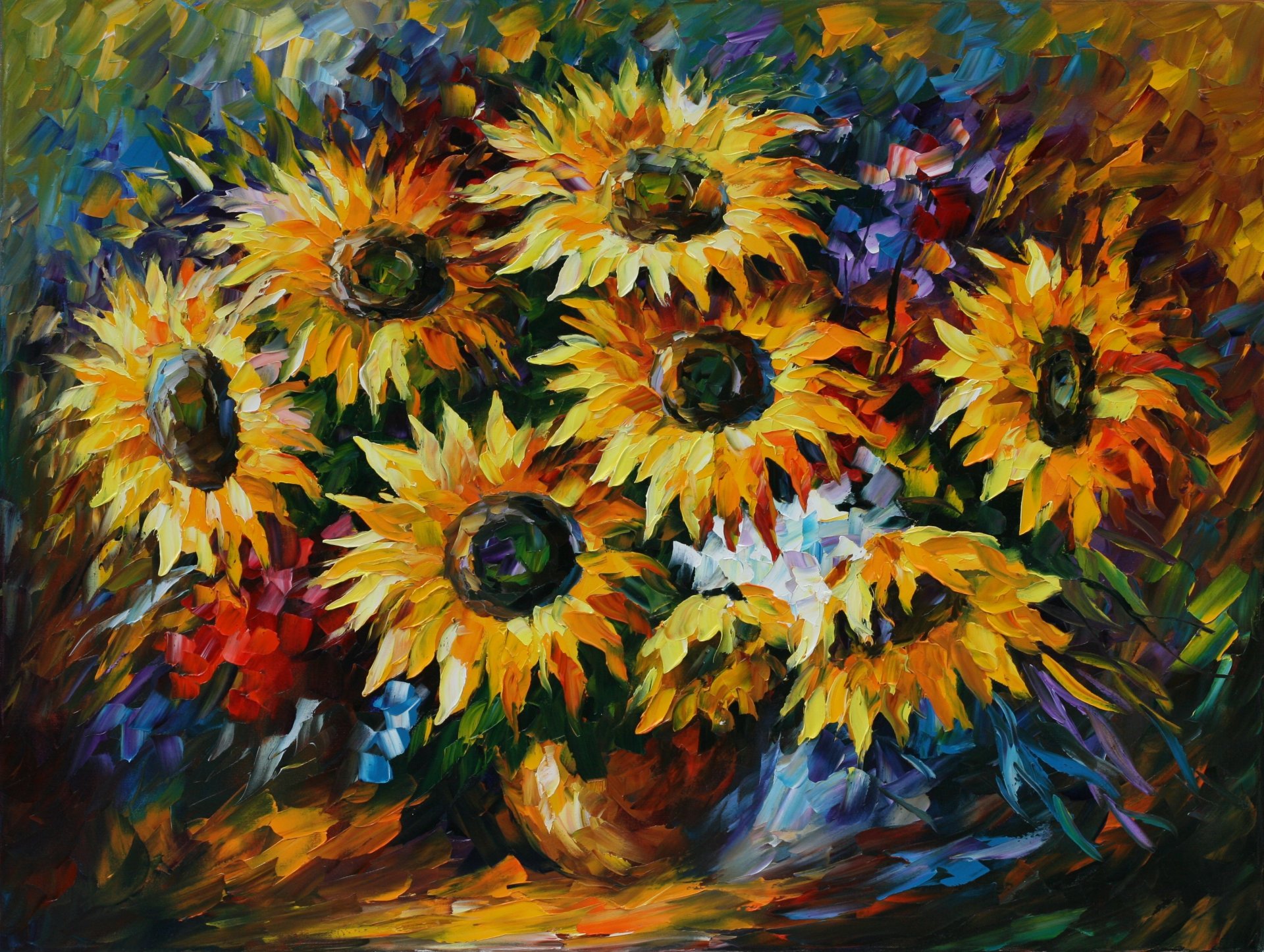 leonid afremov pintura flores girasoles