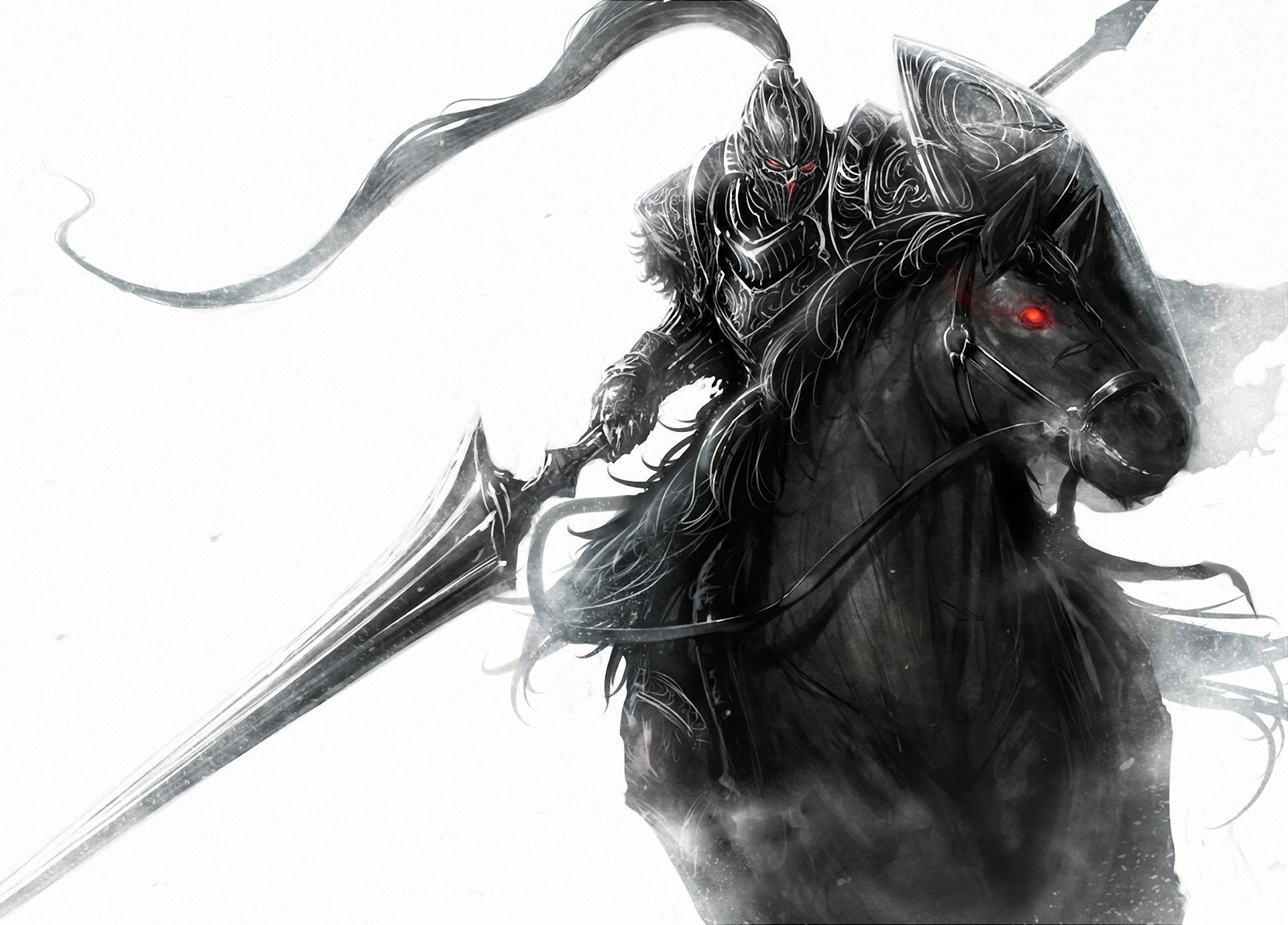 horseman horse weapon picture monochrome red eye