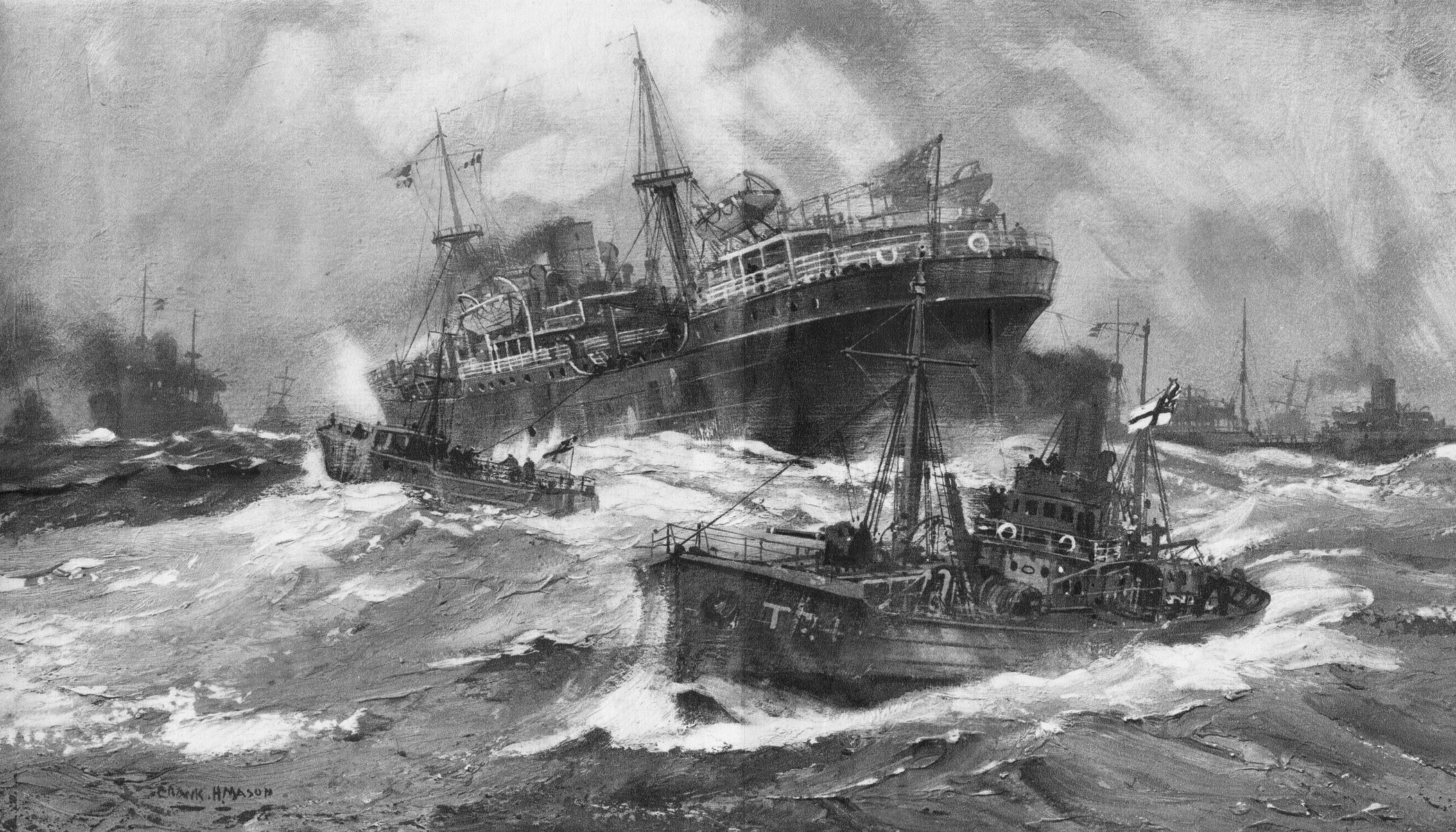 guerre mer vagues convoi commerce navires navires garde ww2 dessin crayon