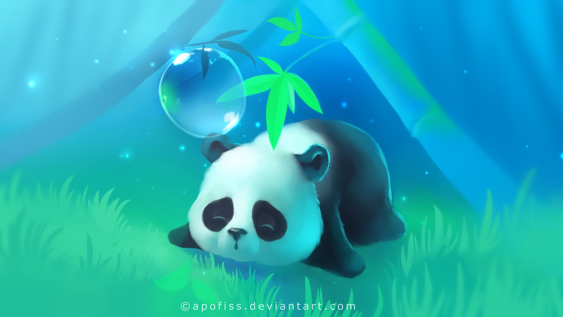 apofiss panda is sleeping bubble tree grass light