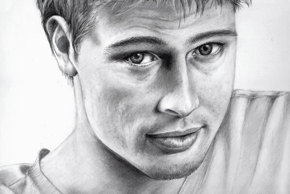 Realistic pencil portrait of brad pitt