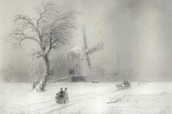 Schöne Winter Menschen gehen in einen Schneesturm