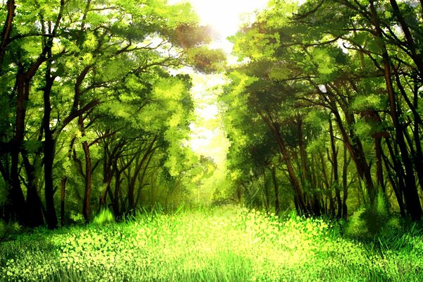 Green forest in summer art