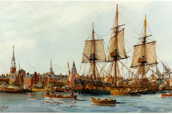 Picturesque picture, ships at the pier