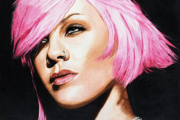 Porträt der Sängerin Pink auf schwarzem Hintergrund
