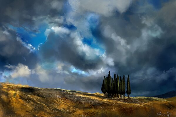 El temible cielo de Italia sobre un campo quemado