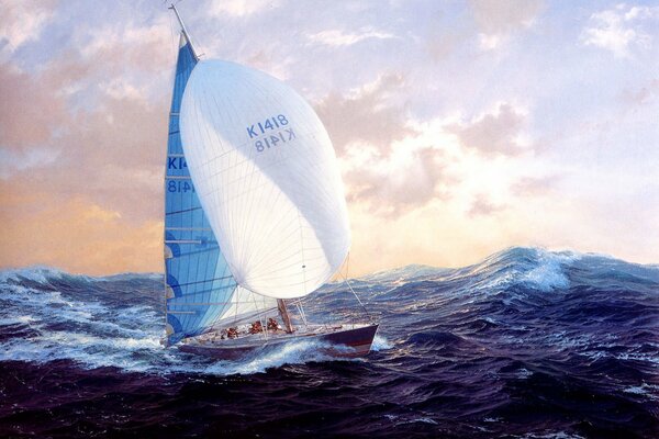 Pittura yacht in mare agitato