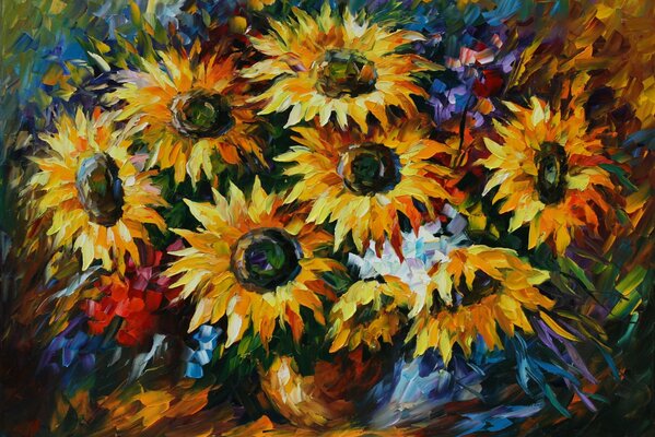 Leonid Afremov s painting flowers sunflowers