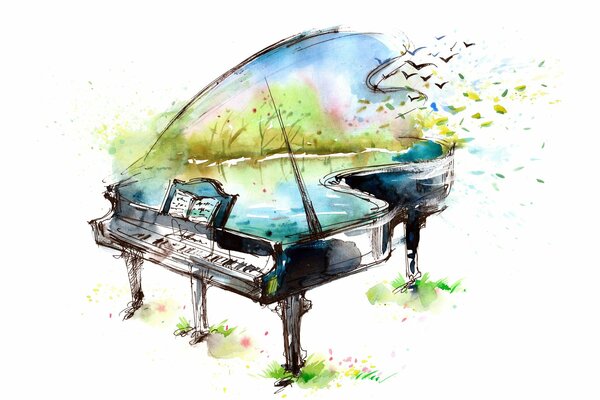 Art photo piano watercolor