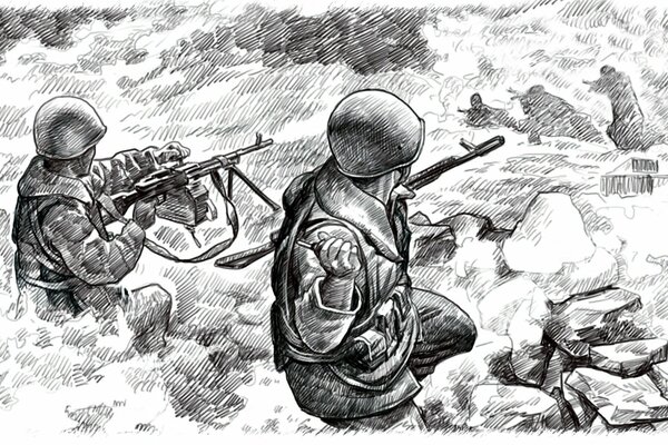 Dessin de soldats en embuscade avec un crayon