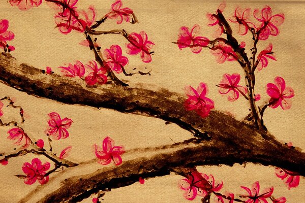 A blooming sakura painted in watercolor