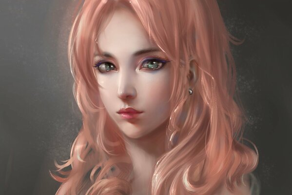 Fille aux cheveux roses avec un joli visage