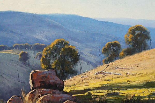 Australian landscape. Hills and trees