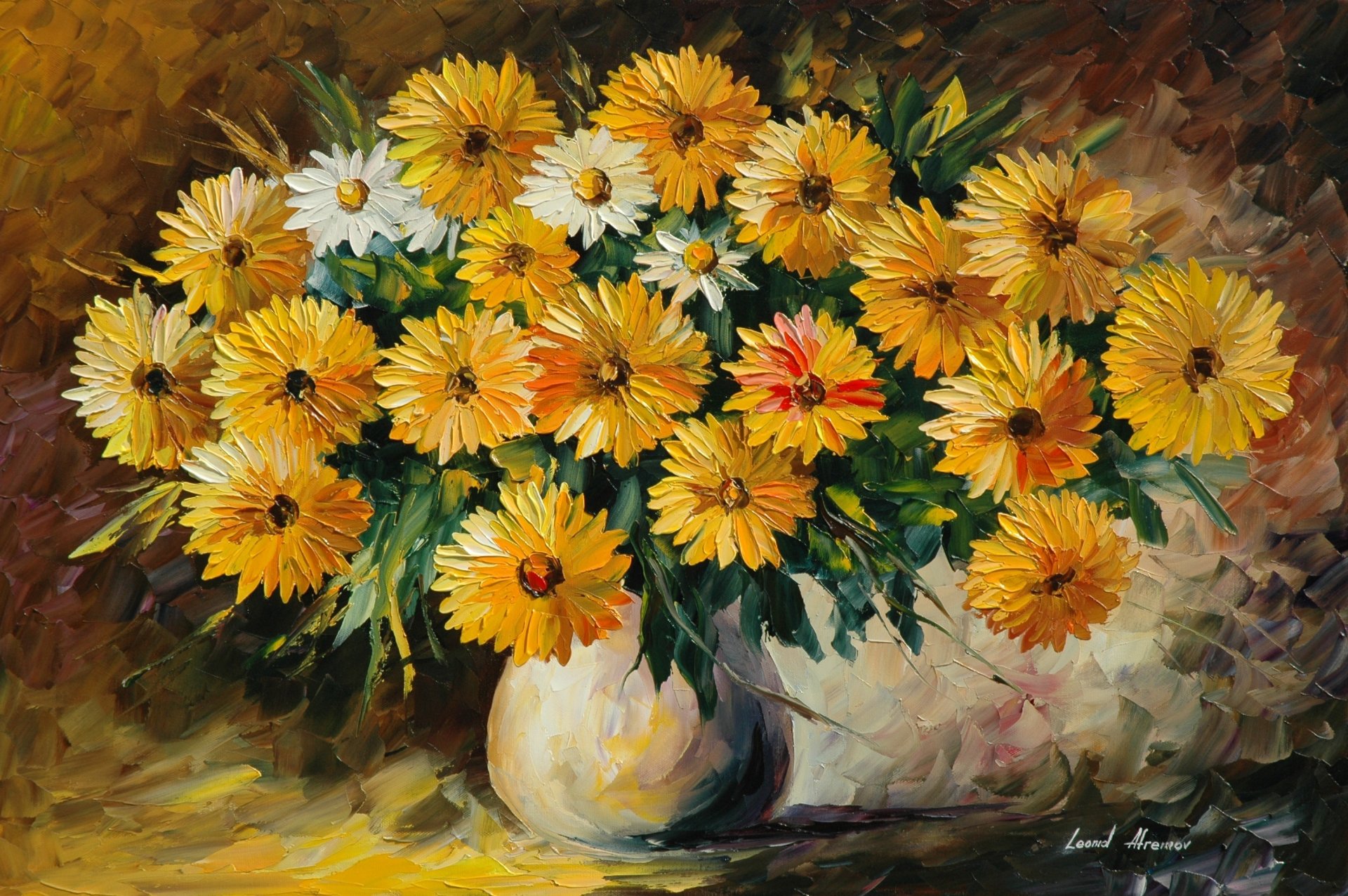 leonid afremov malarstwo kwiaty bukiet wazon