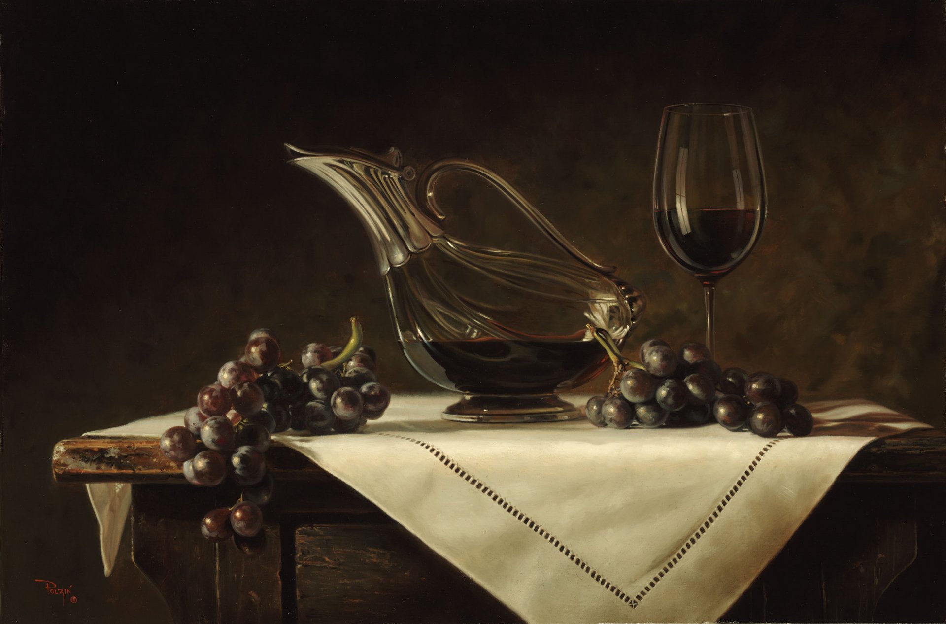 kyle polzin disegno pittura riproduzione still life tavolo tovaglia vino uva