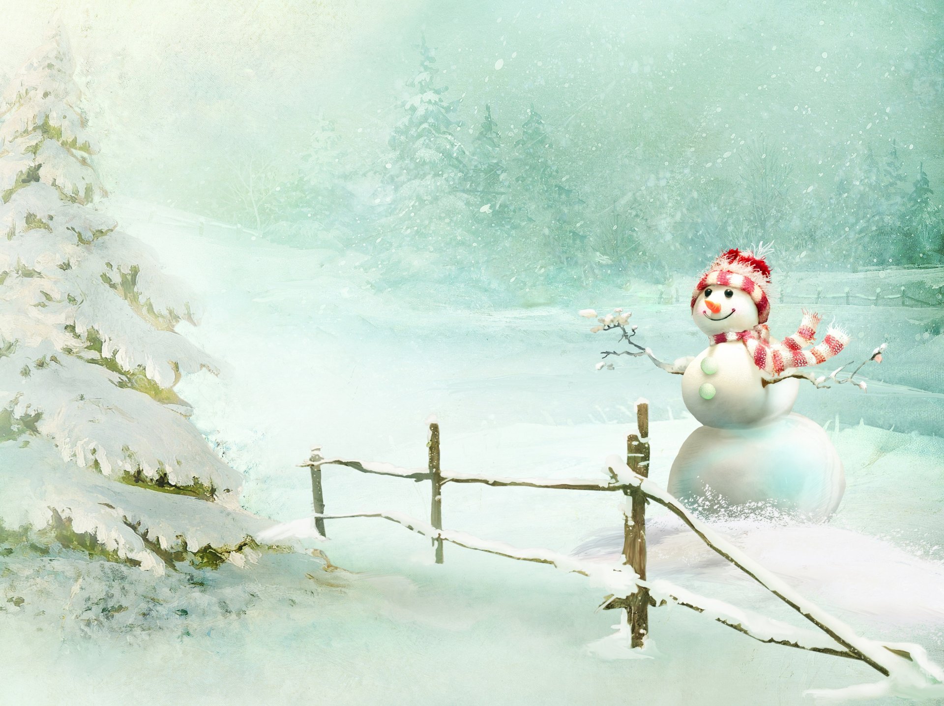 nowman scarf smile snow snowfall forest