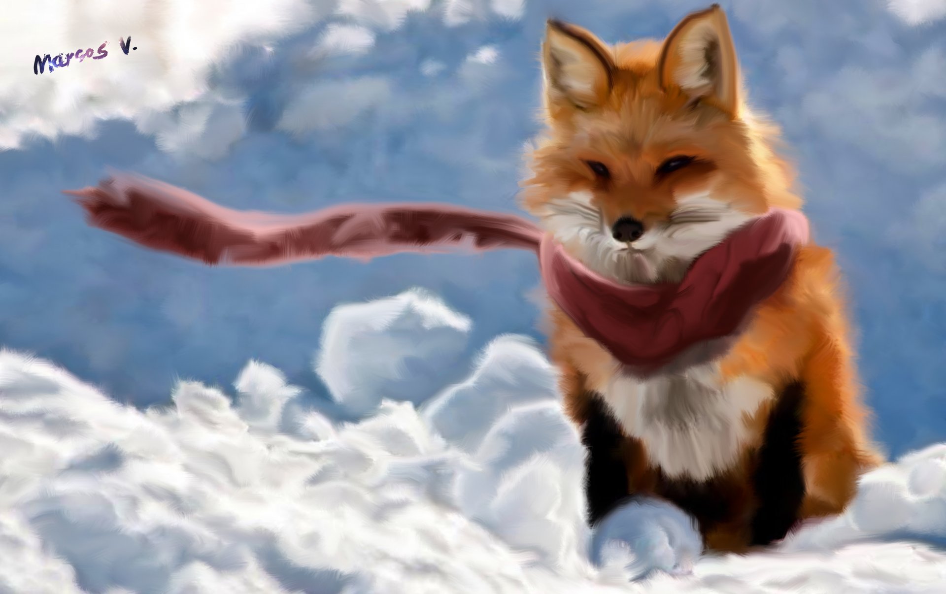 art fox fox scarf wind