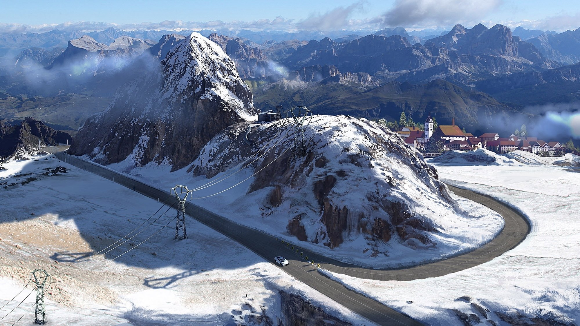 arte montañas ciudad máquina camino nieve línea eléctrica