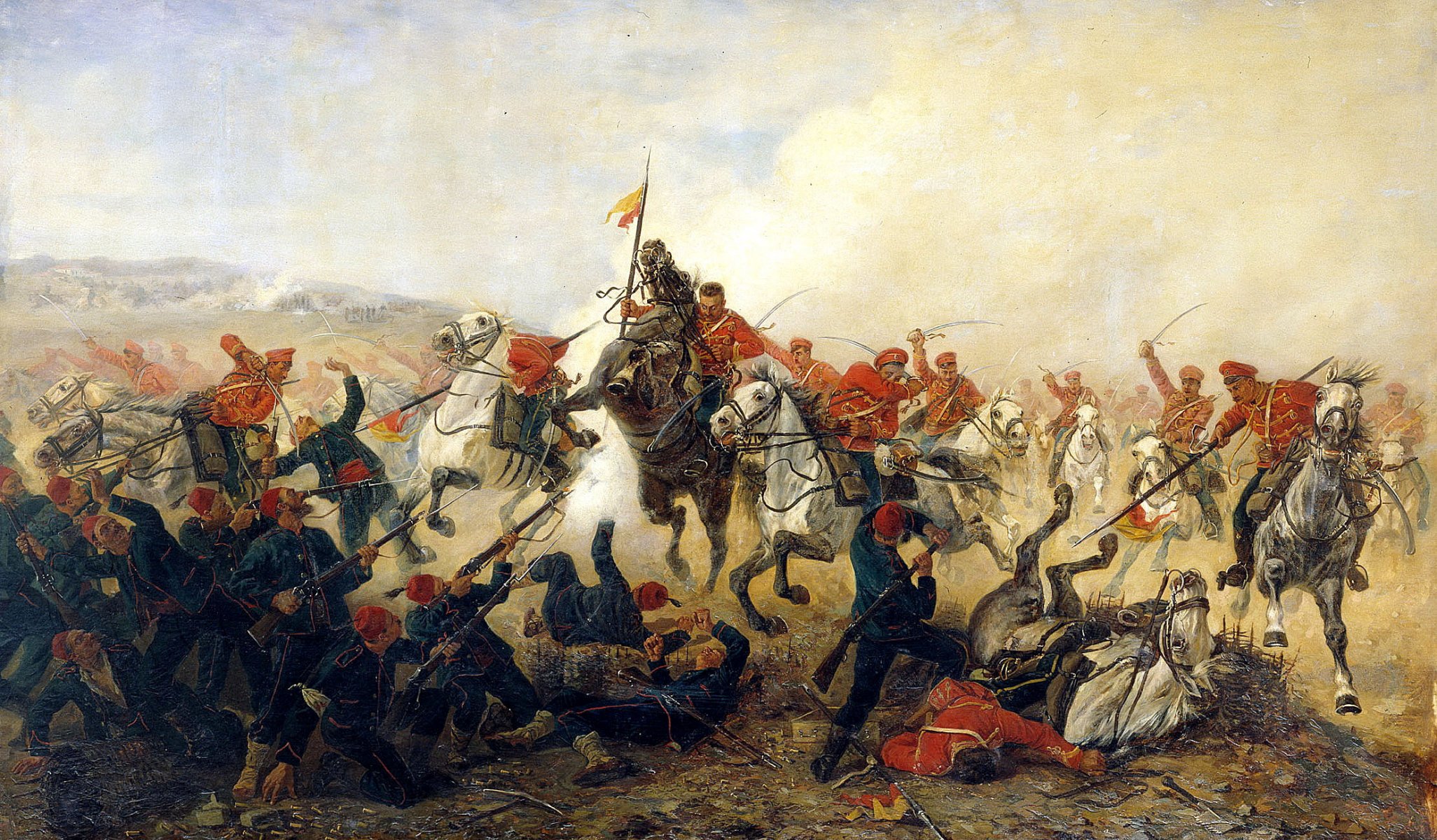 artista mazurovsky v. v. caso en el pueblo de telishte en 1877 guerra ruso-turca pintura óleo sobre lienzo