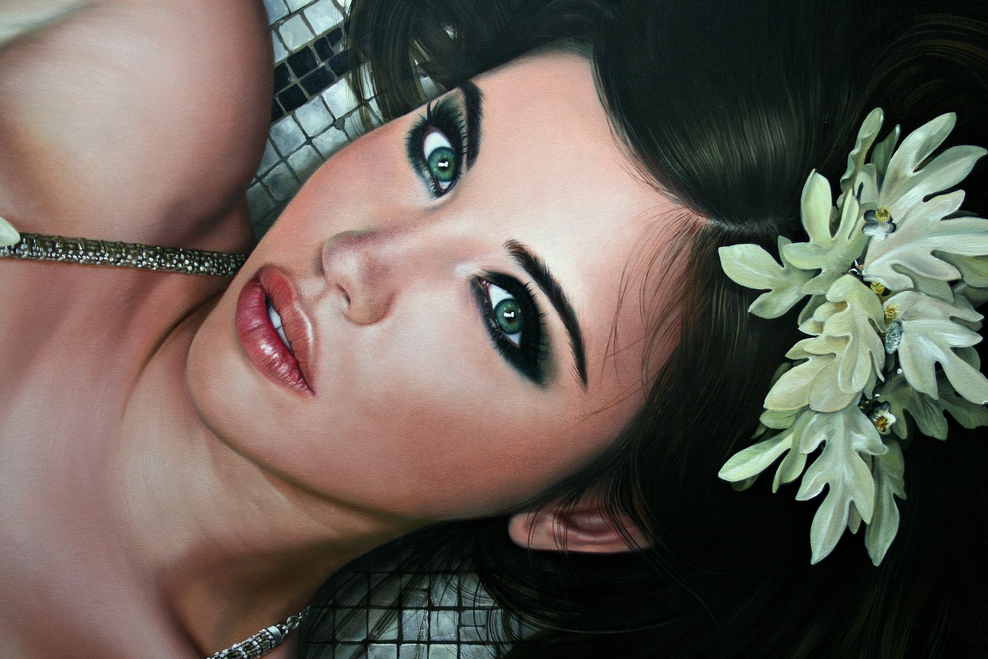 christian vleugels pintura chica hermosa cara mirada ojos labios pelo flor mentiras