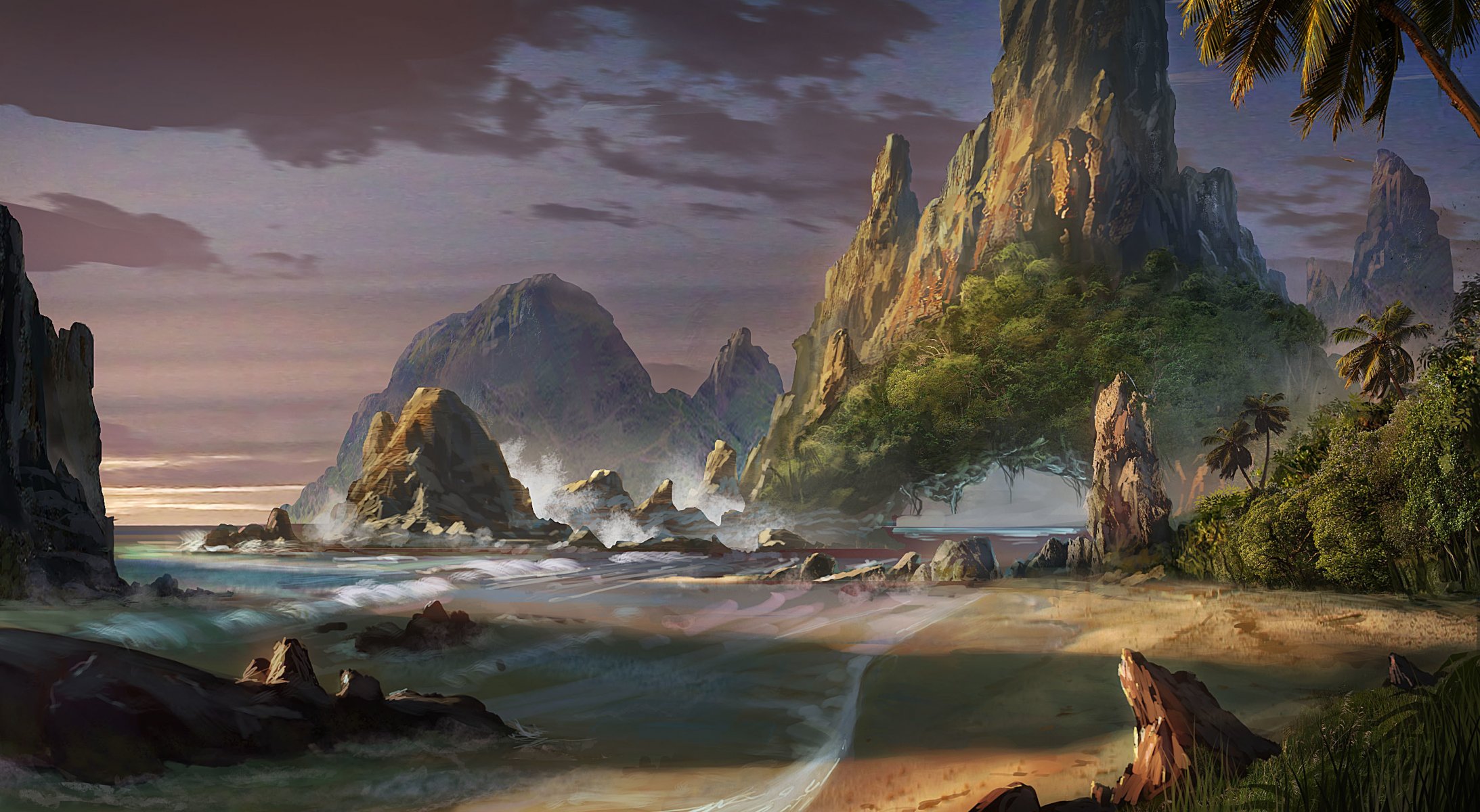 arte waqas malik paisaje mundo de fantasía rocas playa mar