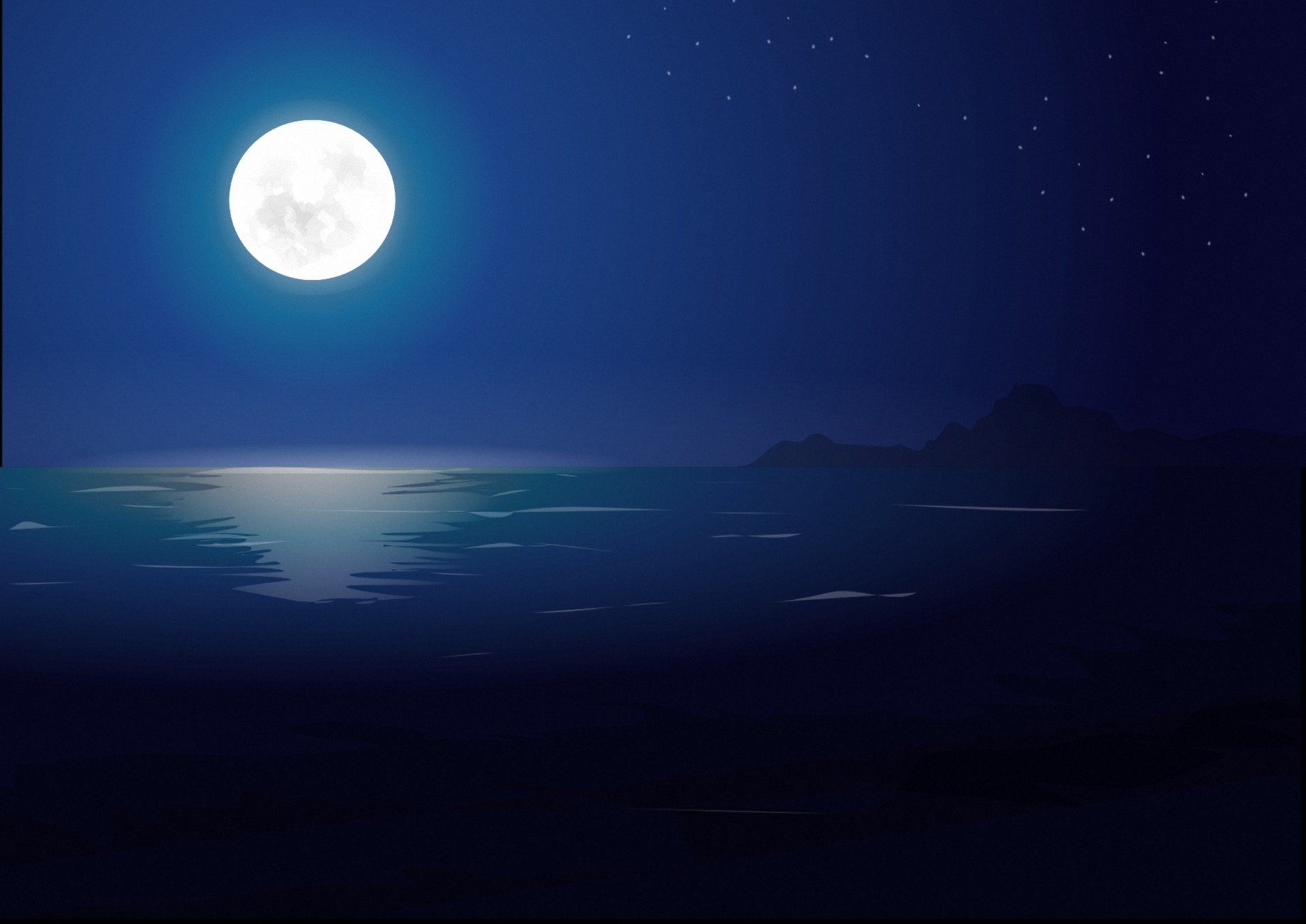 art landscape night moon star sea