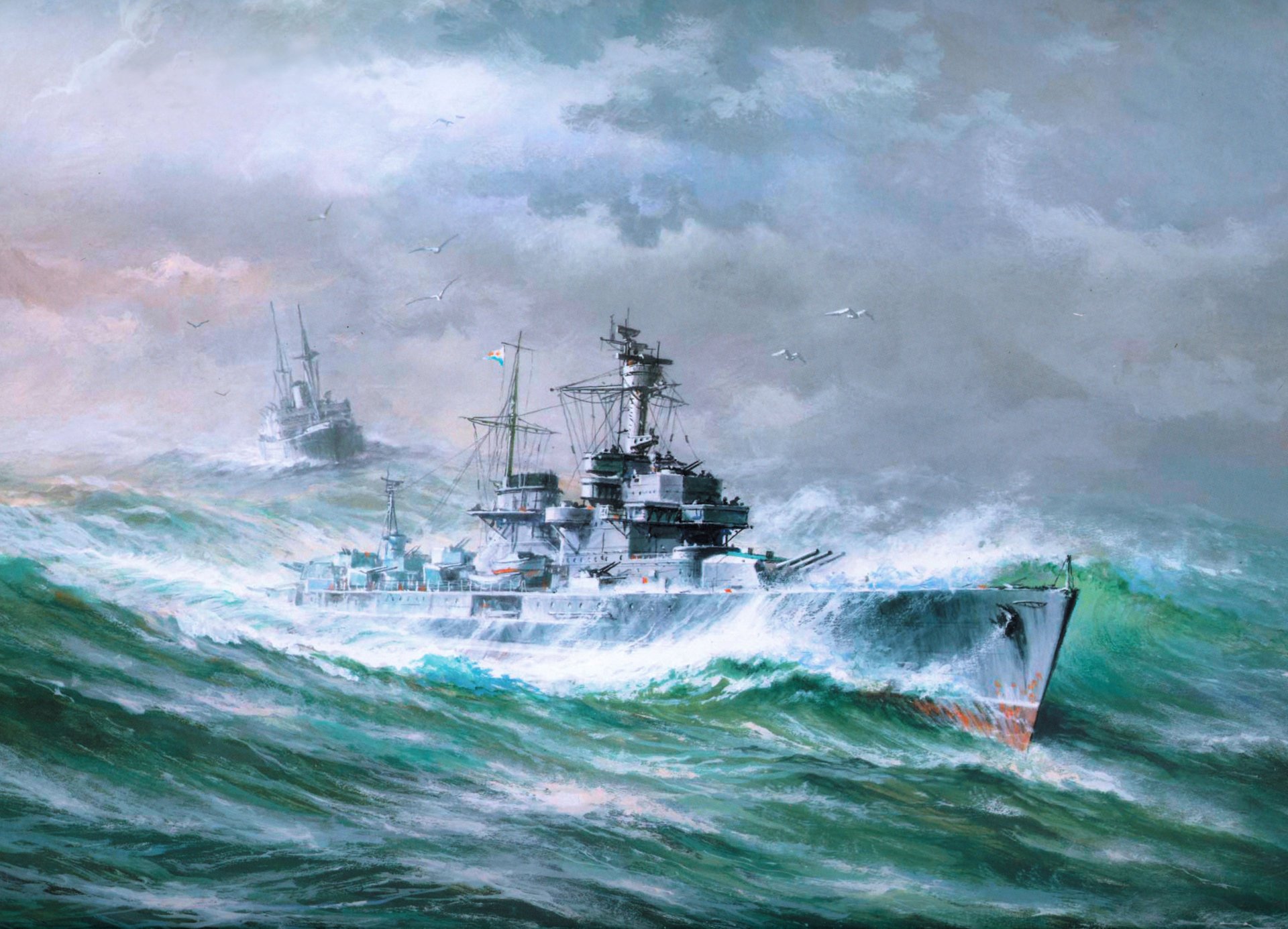 art ships sea waves gulls sky to front plan cruiser admiral makarov the former nuremberg picture