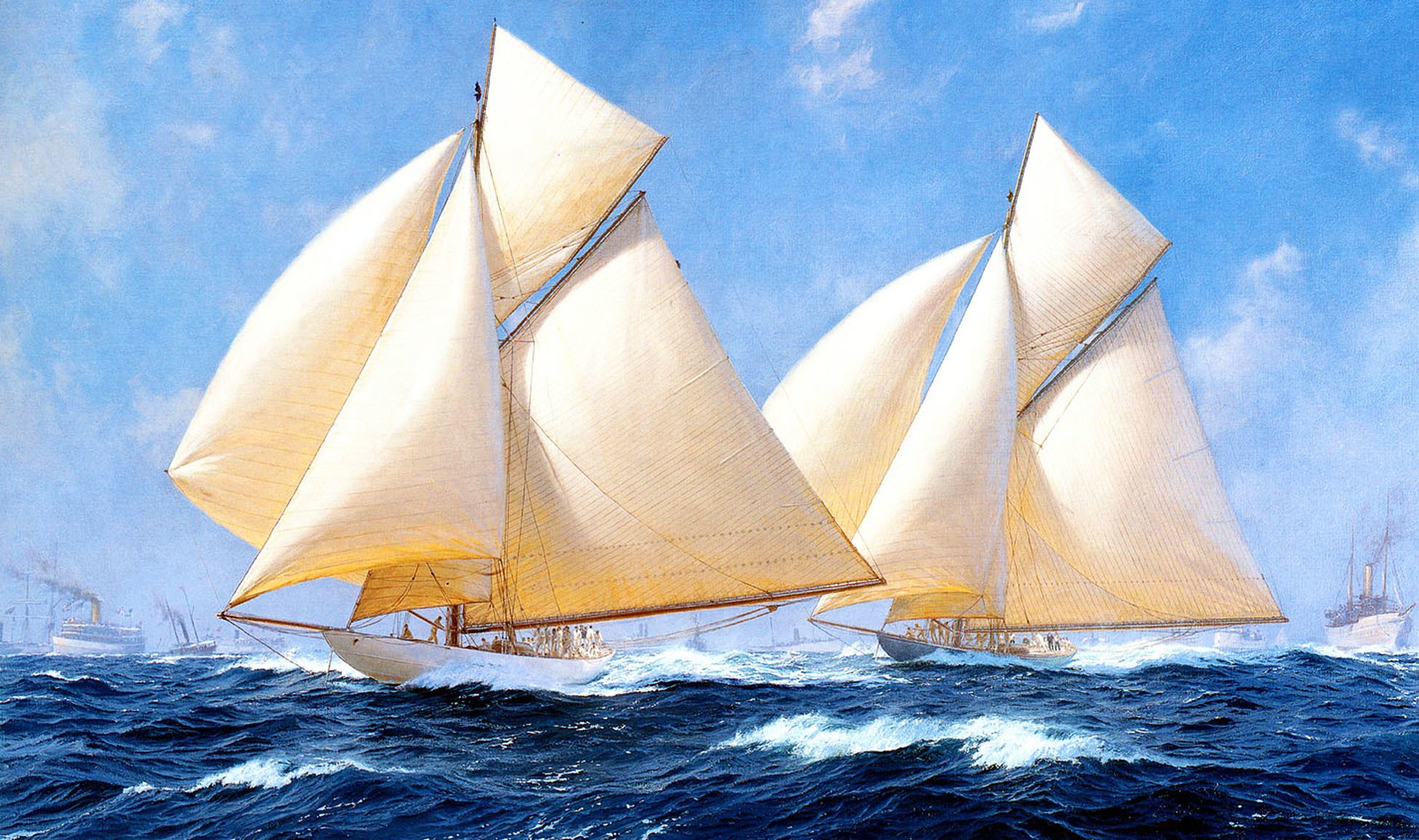 j steven ros pittura mare agitato onde yacht nave barca a vela cielo nuvole